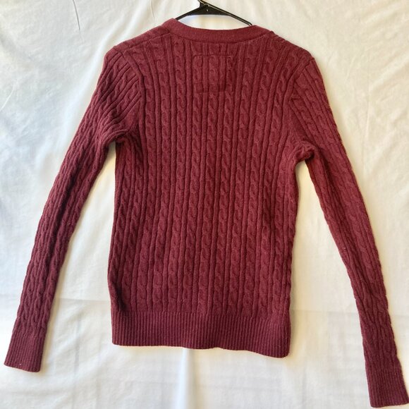 Abercrombie Fitch Burgundy Red Cotton Cardigan Sweater Womens Size M Cable Knit - Picture 3 of 16